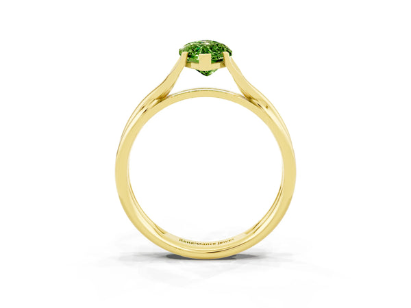 Yellow gold Marquise Cut Peridot Solitaire Twist Band Prong Setting Ring