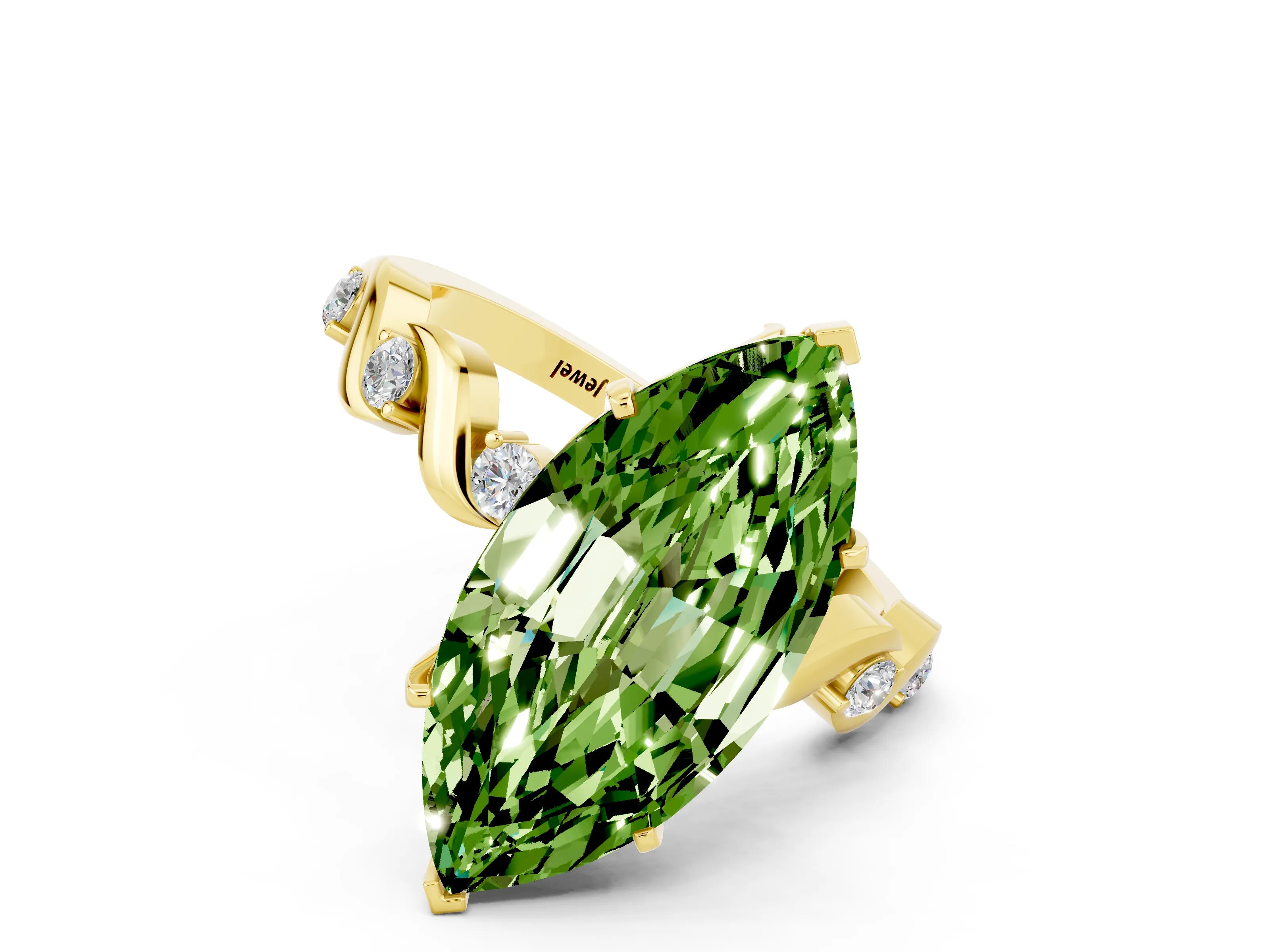Yellow gold Marquise Cut Peridot Solitaire Twisted Band with Round  Accents and Prong Setting_12