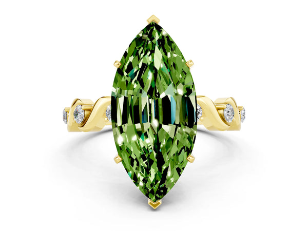 Yellow gold Marquise Cut Peridot Solitaire Twisted Band with Round  Accents and Prong Setting