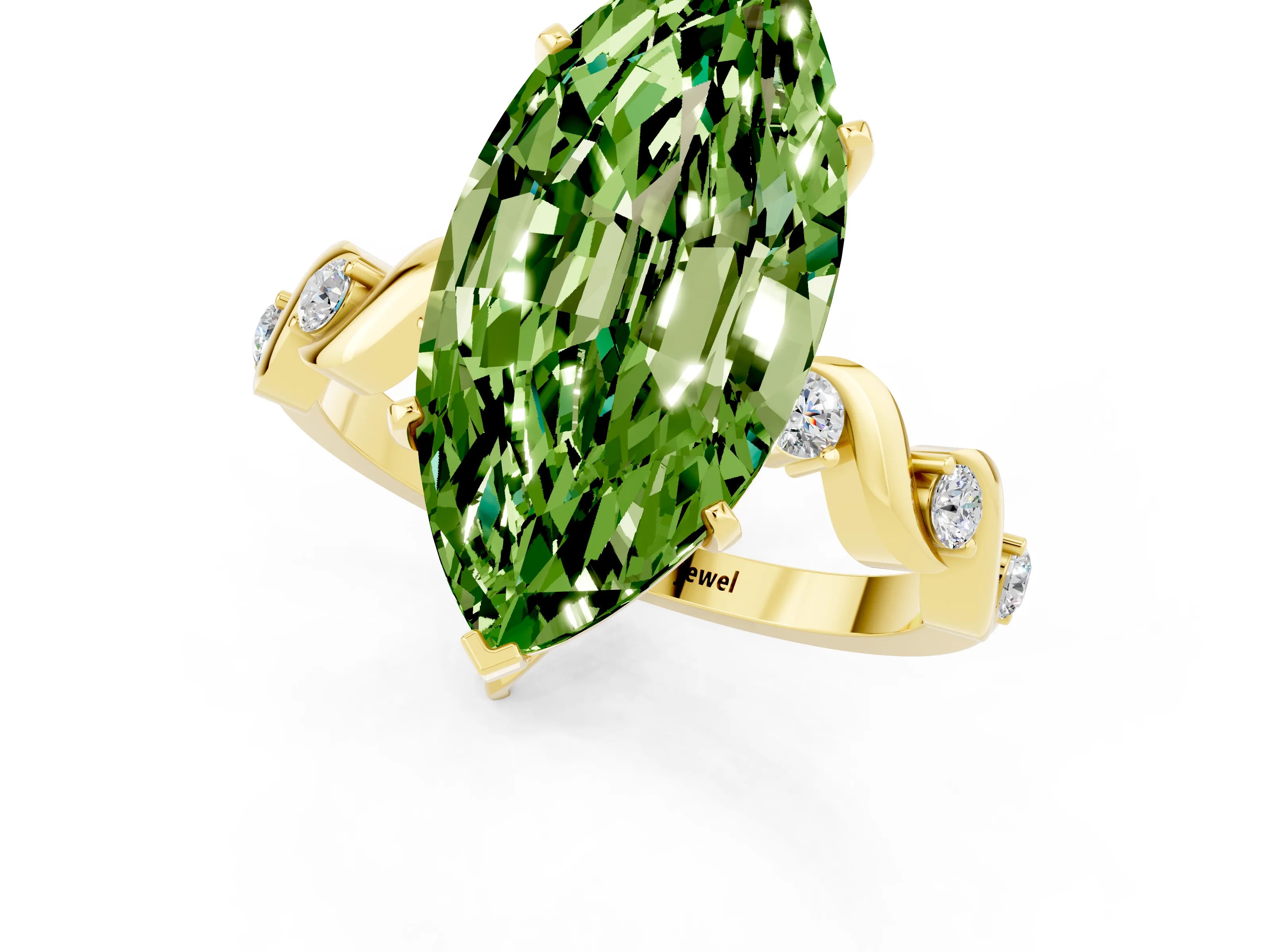 Yellow gold Marquise Cut Peridot Solitaire Twisted Band with Round  Accents and Prong Setting_13