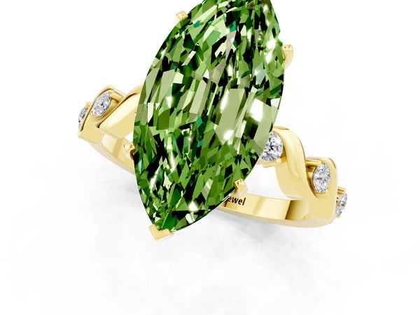 Yellow gold Marquise Cut Peridot Solitaire Twisted Band with Round  Accents and Prong Setting