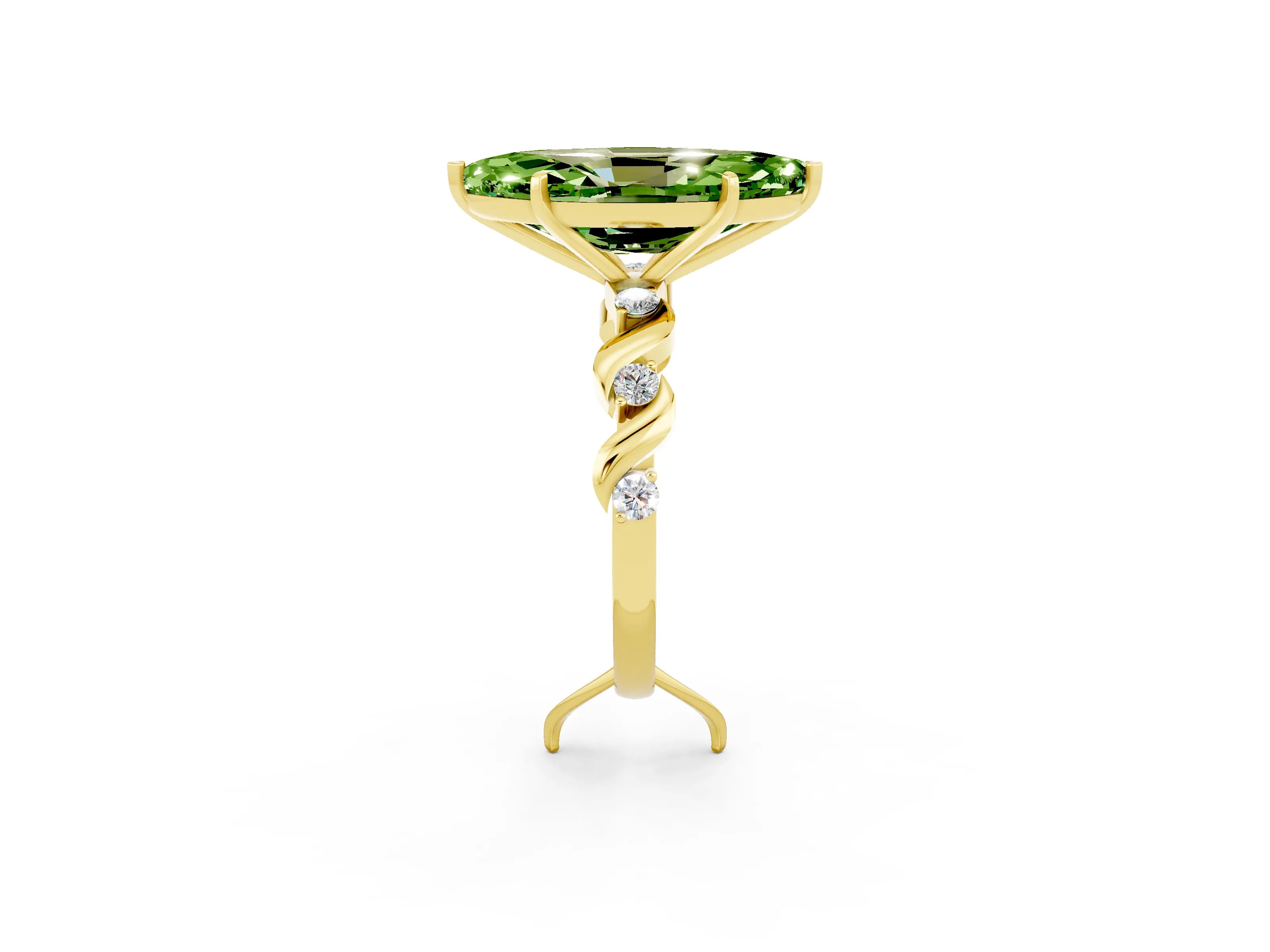 Yellow gold Marquise Cut Peridot Solitaire Twisted Band with Round  Accents and Prong Setting_14