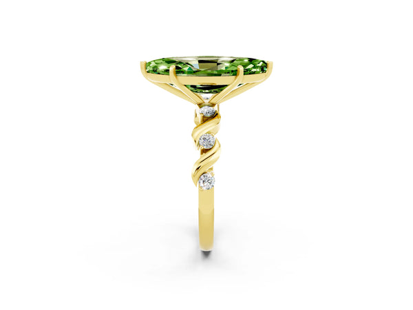 Yellow gold Marquise Cut Peridot Solitaire Twisted Band with Round  Accents and Prong Setting