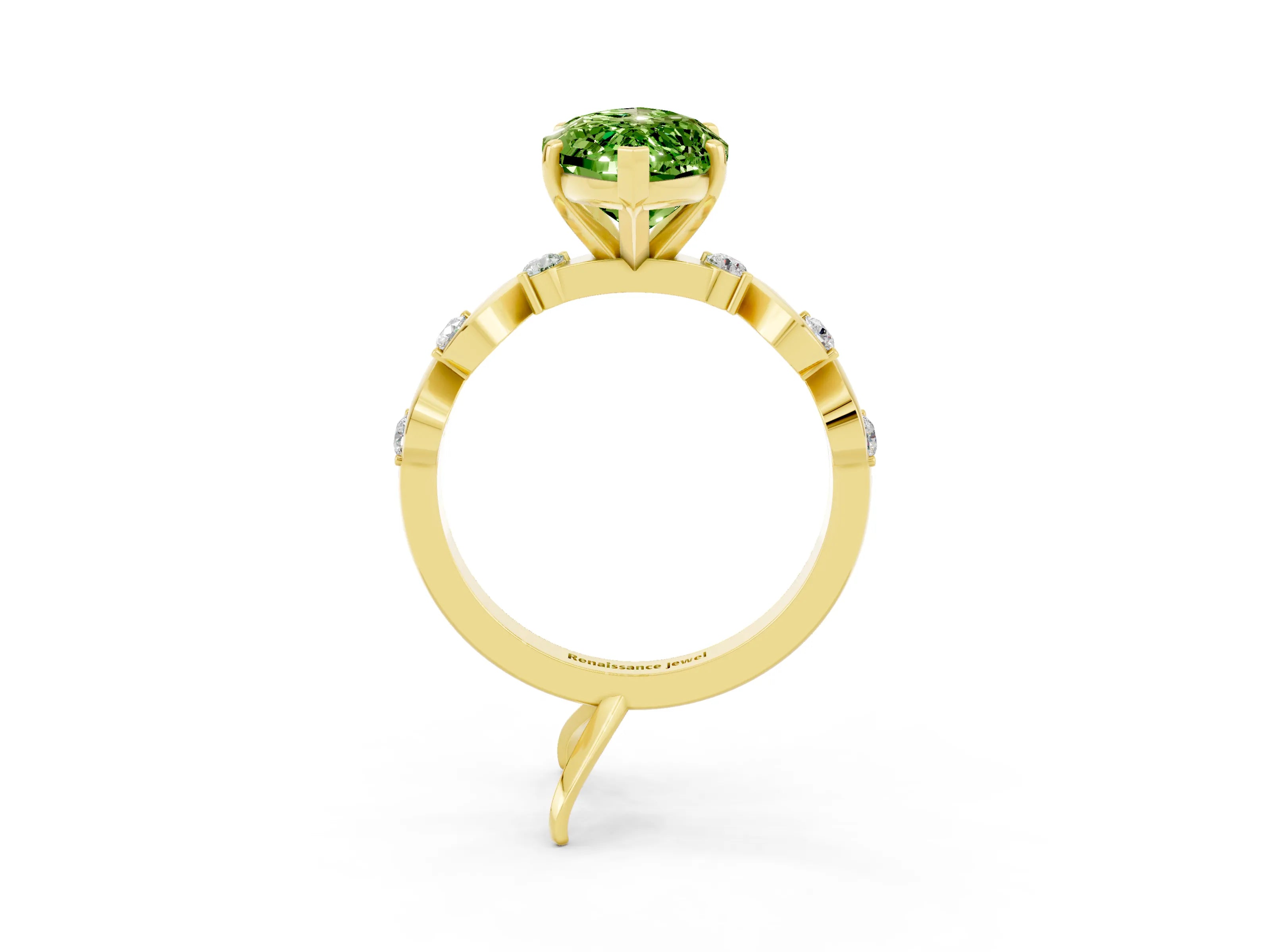 Yellow gold Marquise Cut Peridot Solitaire Twisted Band with Round  Accents and Prong Setting_15