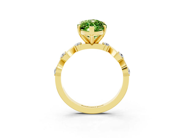 Yellow gold Marquise Cut Peridot Solitaire Twisted Band with Round  Accents and Prong Setting