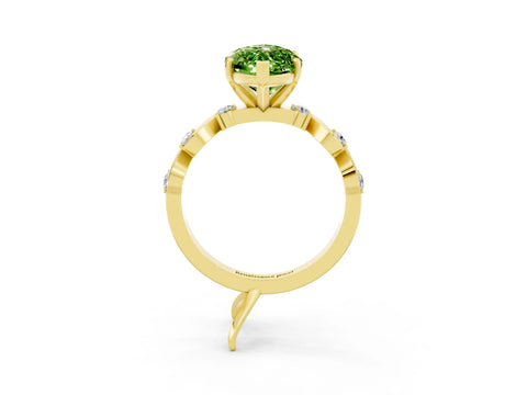 Yellow gold Marquise Cut Peridot Solitaire Twisted Band with Round  Accents and Prong Setting_15