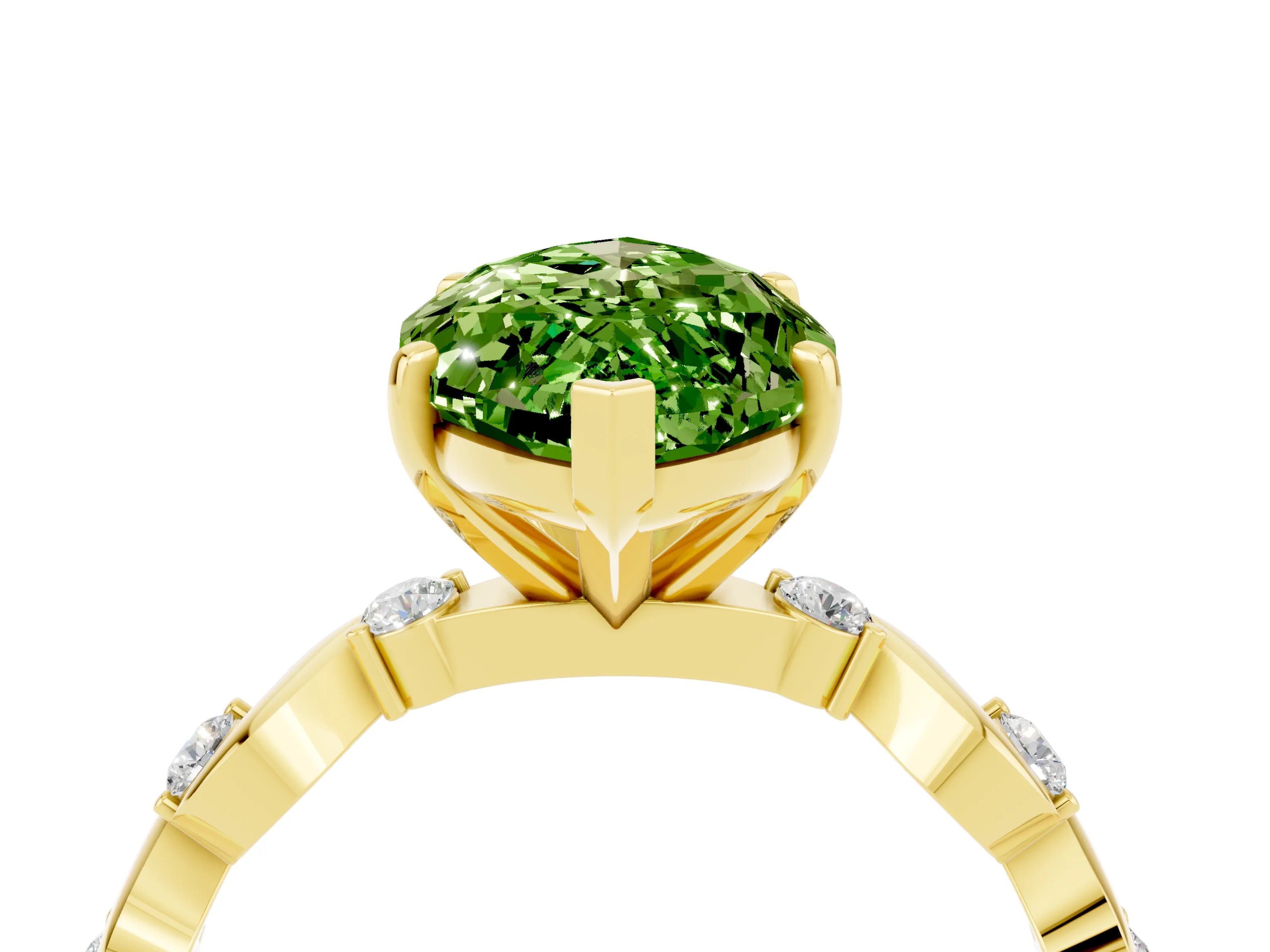 Yellow gold Marquise Cut Peridot Solitaire Twisted Band with Round  Accents and Prong Setting_16