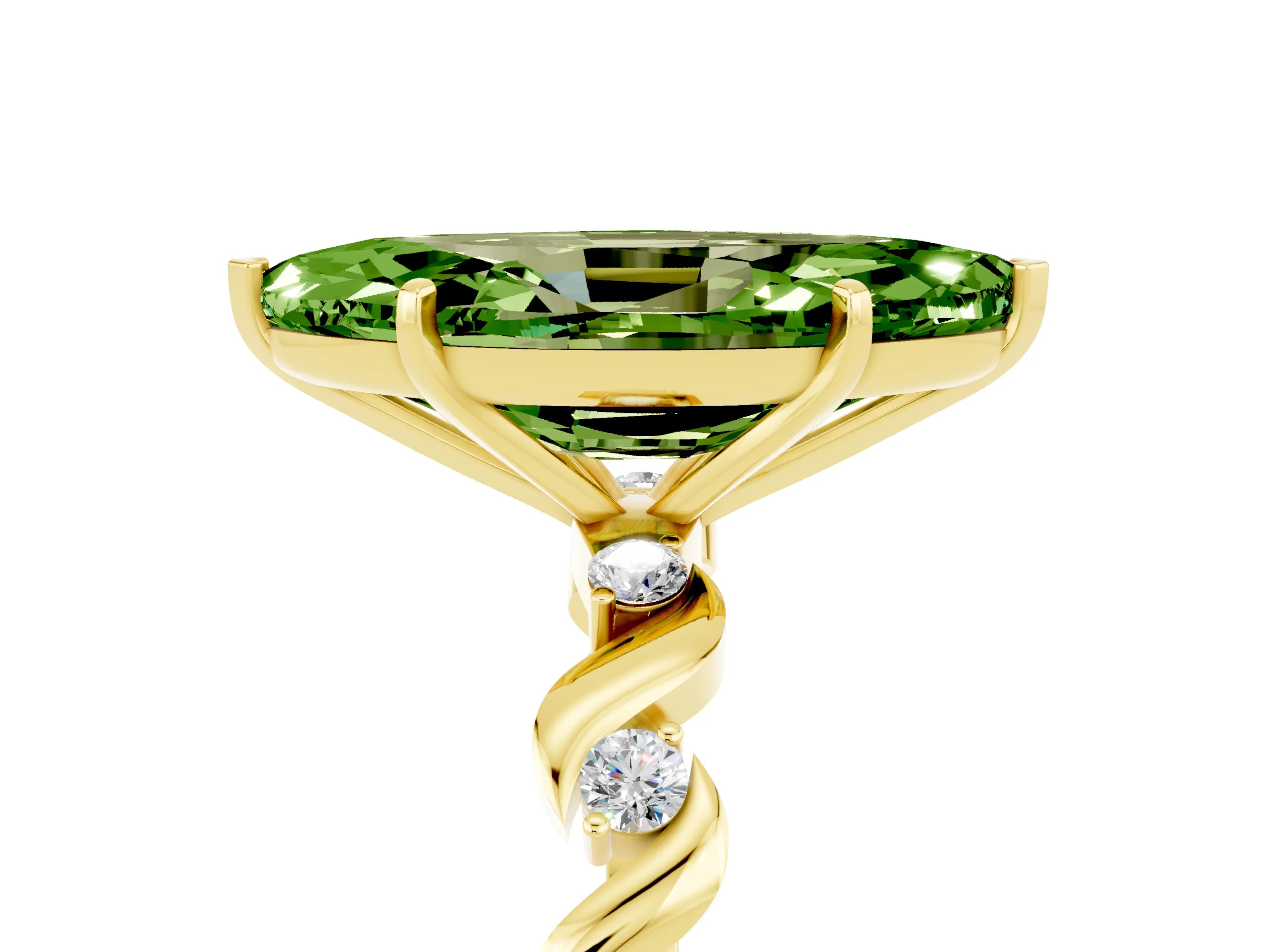 Yellow gold Marquise Cut Peridot Solitaire Twisted Band with Round  Accents and Prong Setting_17