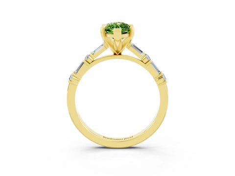 Yellow gold Marquise Cut Peridot Solitaire with Side Baguettes and Channel Set Band_3