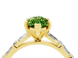 Yellow gold Marquise Cut Peridot Solitaire with Side Baguettes and Channel Set Band_4