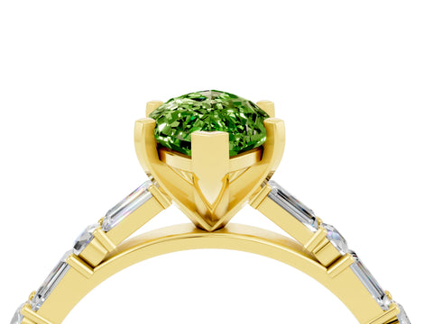 Yellow gold Marquise Cut Peridot Solitaire with Side Baguettes and Channel Set Band_4