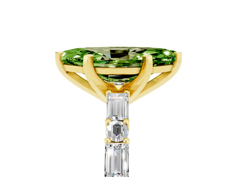 Yellow gold Marquise Cut Peridot Solitaire with Side Baguettes and Channel Set Band_5