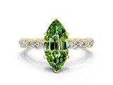 Yellow gold Marquise Cut Peridot Solitaire with Side Stones, Pave Band, Four-Prong Setting_36