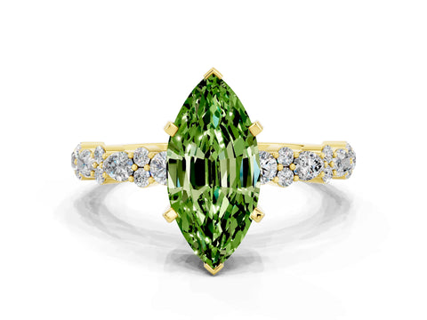 Yellow gold Marquise Cut Peridot Solitaire with Side Stones, Pave Band, Four-Prong Setting_36