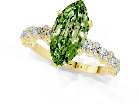 Yellow gold Marquise Cut Peridot Solitaire with Side Stones, Pave Band, Four-Prong Setting_37