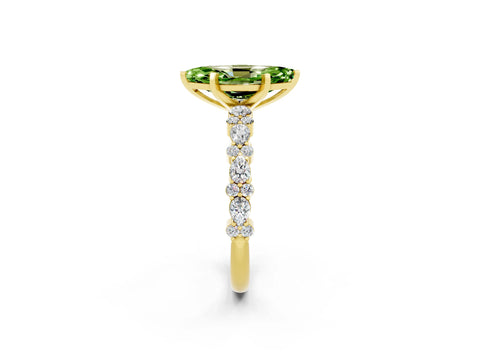Yellow gold Marquise Cut Peridot Solitaire with Side Stones, Pave Band, Four-Prong Setting_38