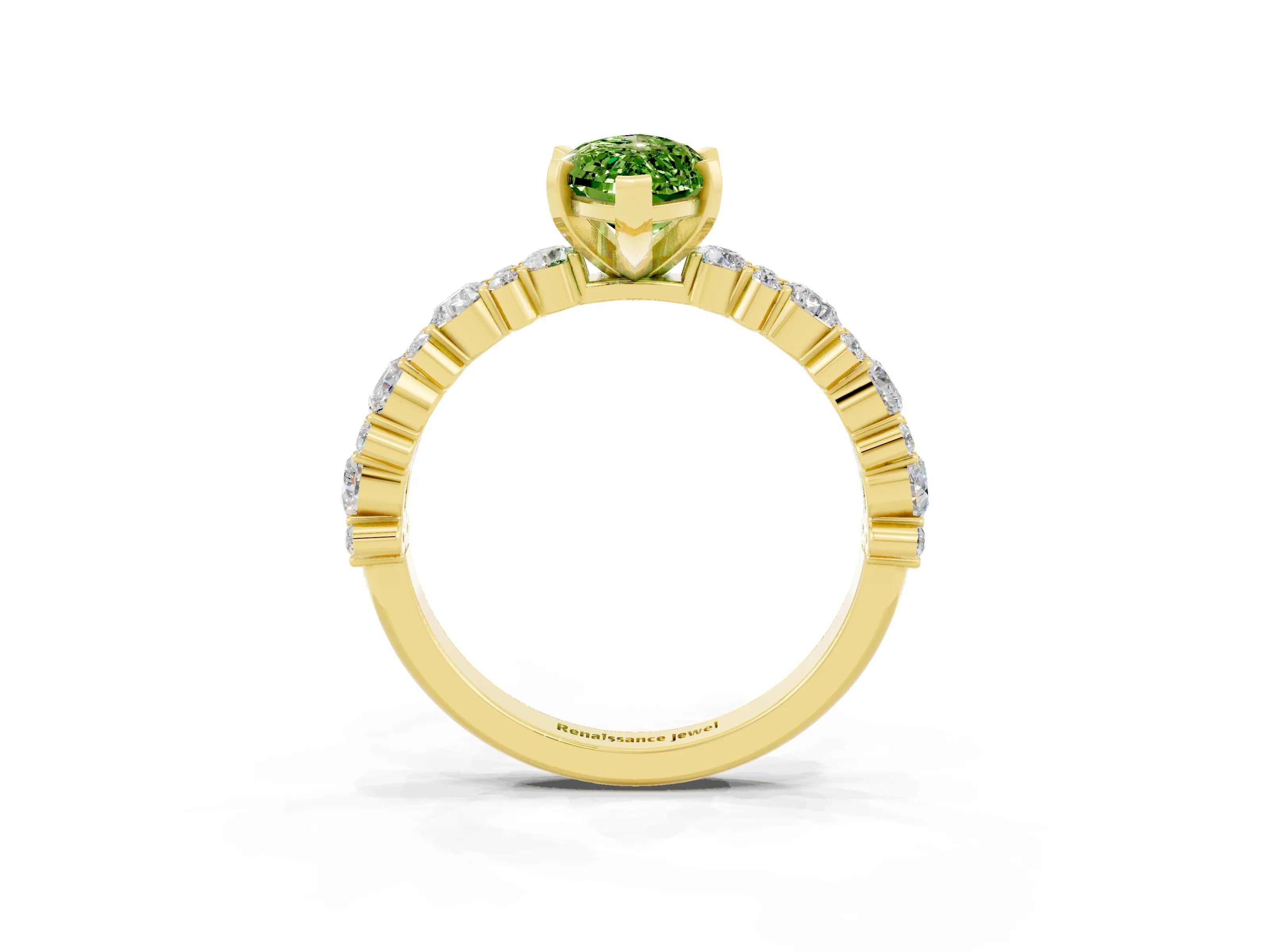 Yellow gold Marquise Cut Peridot Solitaire with Side Stones, Pave Band, Four-Prong Setting_39