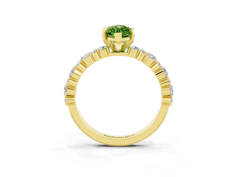 Yellow gold Marquise Cut Peridot Solitaire with Side Stones, Pave Band, Four-Prong Setting_39