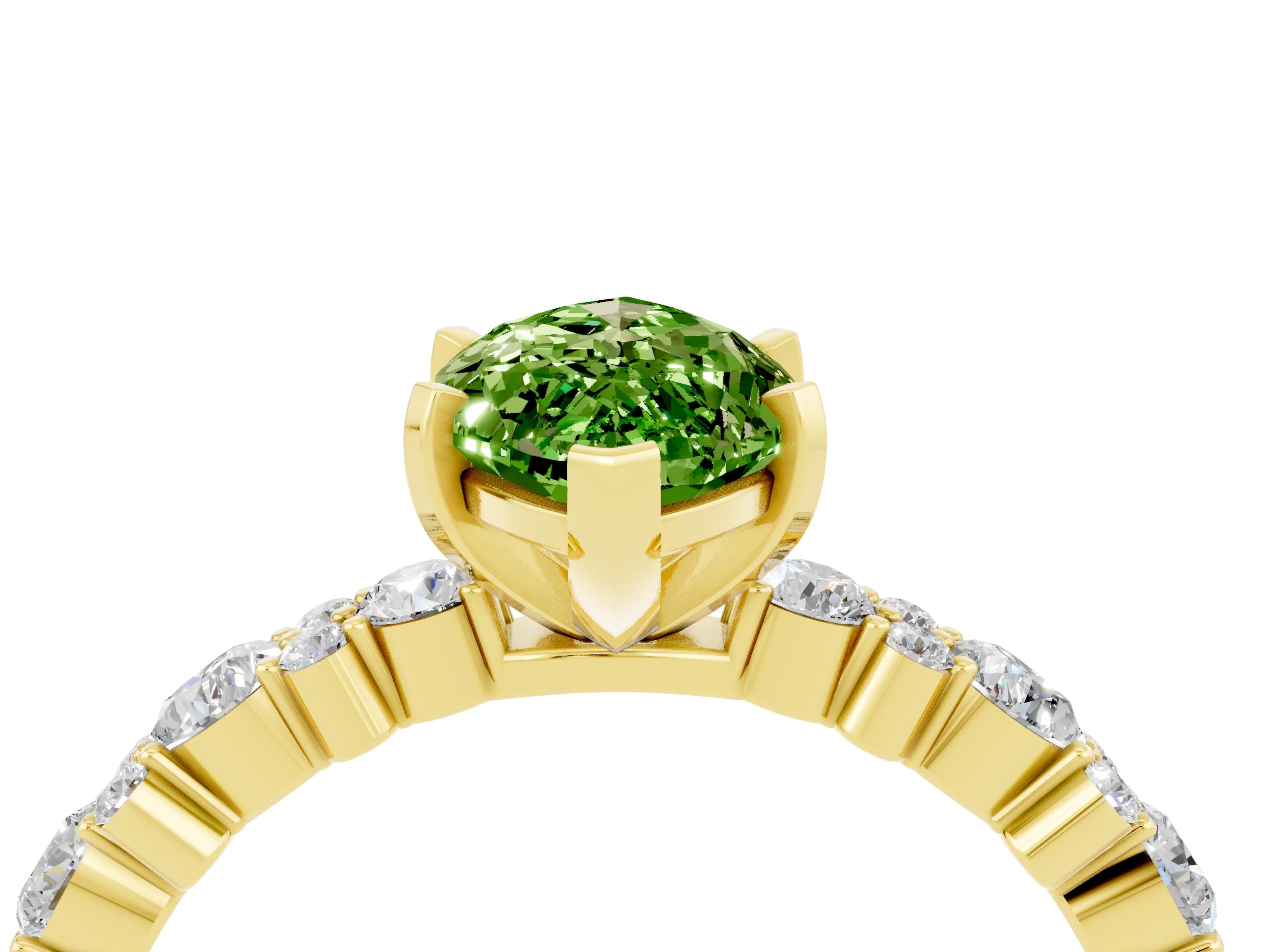 Yellow gold Marquise Cut Peridot Solitaire with Side Stones, Pave Band, Four-Prong Setting_40