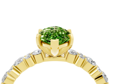 Yellow gold Marquise Cut Peridot Solitaire with Side Stones, Pave Band, Four-Prong Setting_40