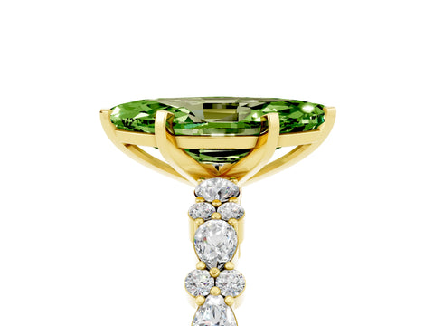 Yellow gold Marquise Cut Peridot Solitaire with Side Stones, Pave Band, Four-Prong Setting_41