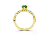 Yellow gold Marquise Cut Peridot Solitaire with Side Stones on a Pavé Band and Four-Prong Setting_3