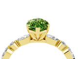 Yellow gold Marquise Cut Peridot Solitaire with Side Stones on a Pavé Band and Four-Prong Setting_4
