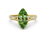 Yellow gold Marquise Cut Peridot Split Shank Engagement Ring with Pavé Band