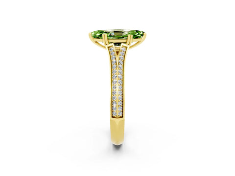 Yellow gold Marquise Cut Peridot Split Shank Engagement Ring with Pavé Band_2