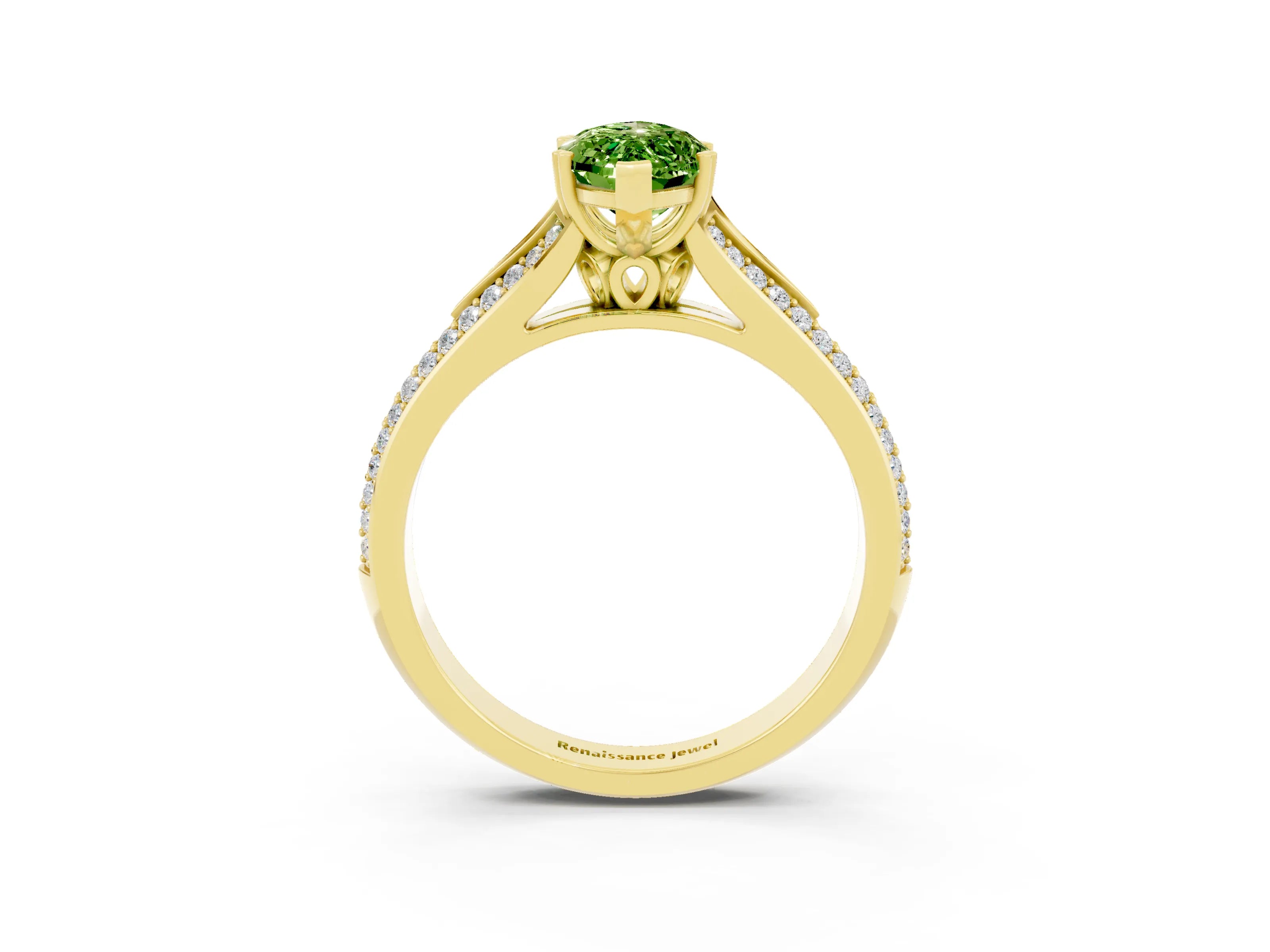 Yellow gold Marquise Cut Peridot Split Shank Engagement Ring with Pavé Band_3