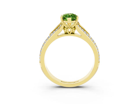 Yellow gold Marquise Cut Peridot Split Shank Engagement Ring with Pavé Band_3