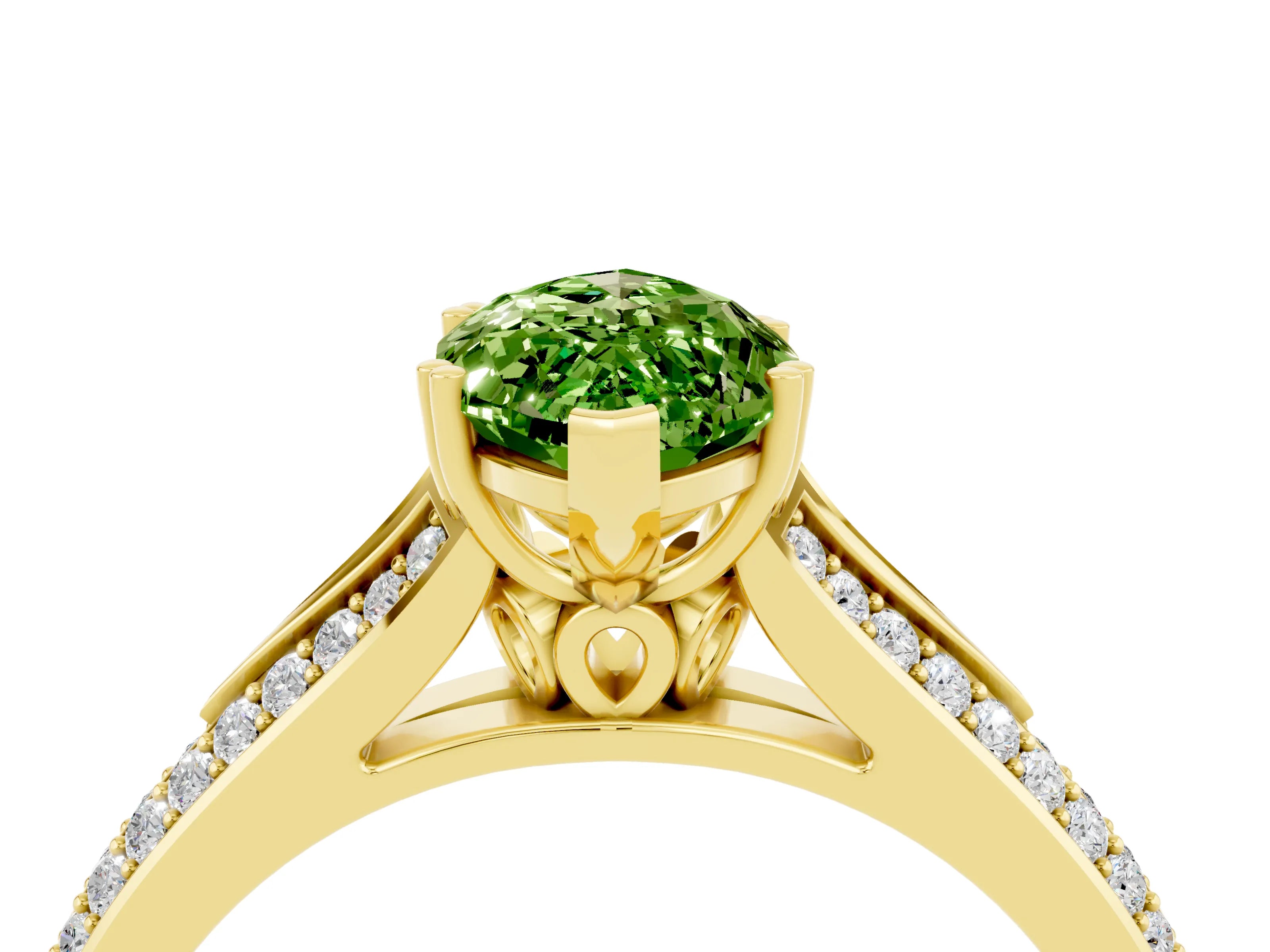 Yellow gold Marquise Cut Peridot Split Shank Engagement Ring with Pavé Band_4