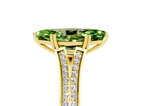 Yellow gold Marquise Cut Peridot Split Shank Engagement Ring with Pavé Band_5