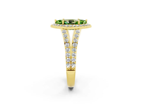 Yellow gold Marquise Cut Peridot Split Shank Halo Ring with Four-Prong Setting_14