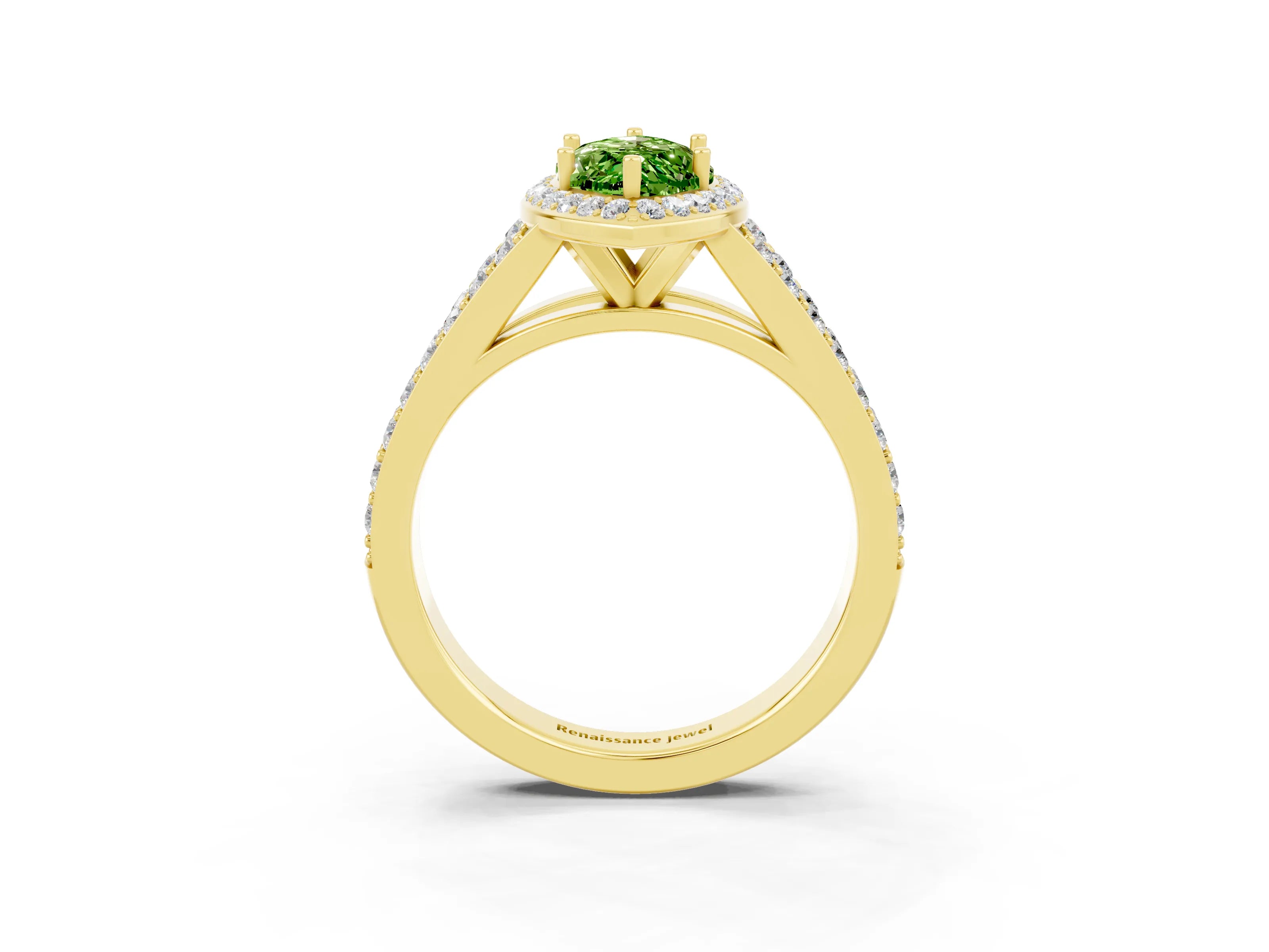Yellow gold Marquise Cut Peridot Split Shank Halo Ring with Four-Prong Setting_15