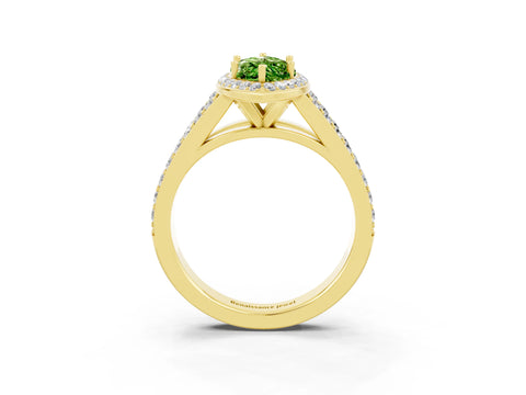 Yellow gold Marquise Cut Peridot Split Shank Halo Ring with Four-Prong Setting_15