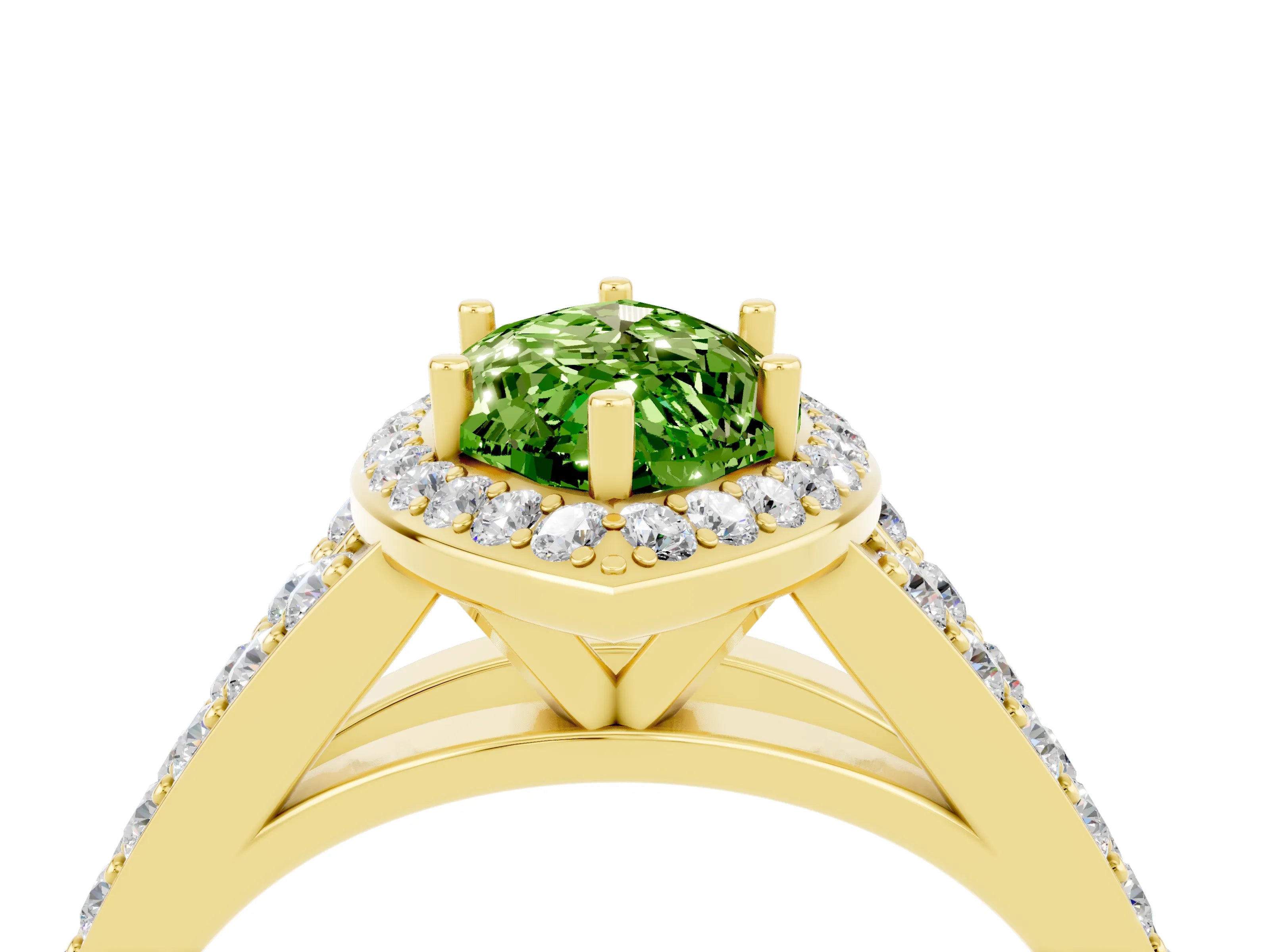 Yellow gold Marquise Cut Peridot Split Shank Halo Ring with Four-Prong Setting_16
