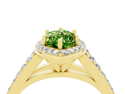 Yellow gold Marquise Cut Peridot Split Shank Halo Ring with Four-Prong Setting_16