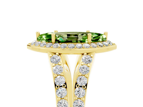 Yellow gold Marquise Cut Peridot Split Shank Halo Ring with Four-Prong Setting_17