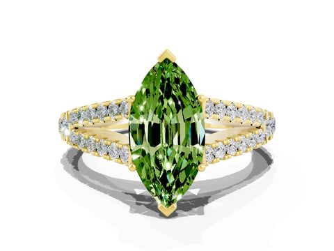 Yellow gold Marquise Cut Peridot Split Shank Pavé Engagement Ring with Four-Prong Setting_12