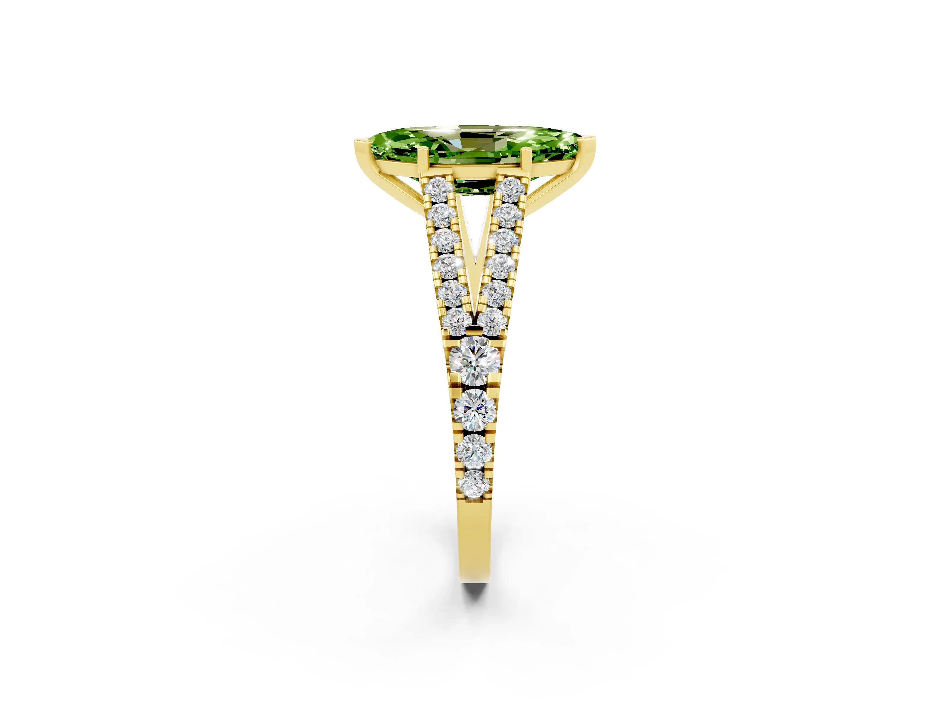 Yellow gold Marquise Cut Peridot Split Shank Pavé Engagement Ring with Four-Prong Setting_14