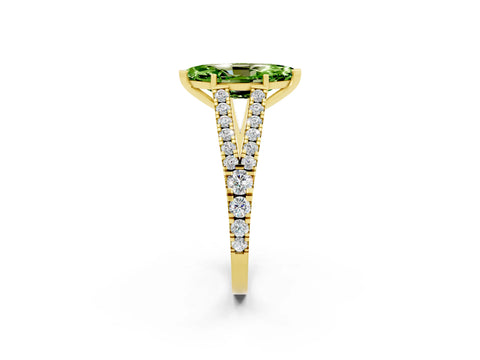 Yellow gold Marquise Cut Peridot Split Shank Pavé Engagement Ring with Four-Prong Setting_14