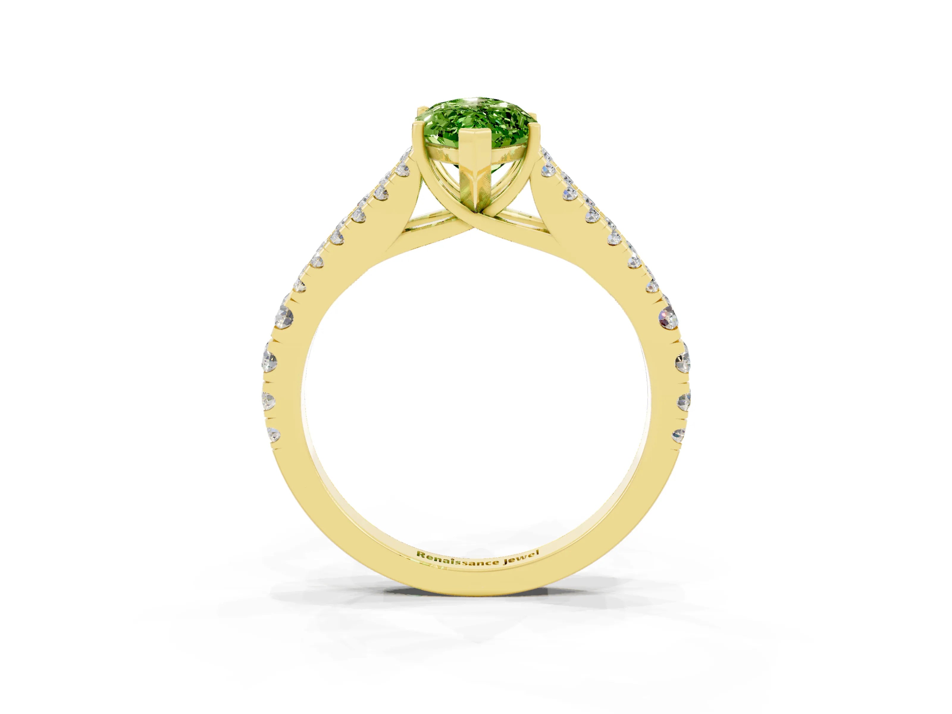 Yellow gold Marquise Cut Peridot Split Shank Pavé Engagement Ring with Four-Prong Setting_15