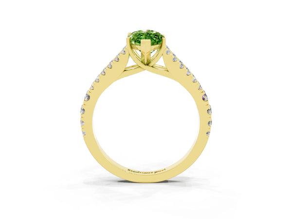 Yellow gold Marquise Cut Peridot Split Shank Pavé Engagement Ring with Four-Prong Setting