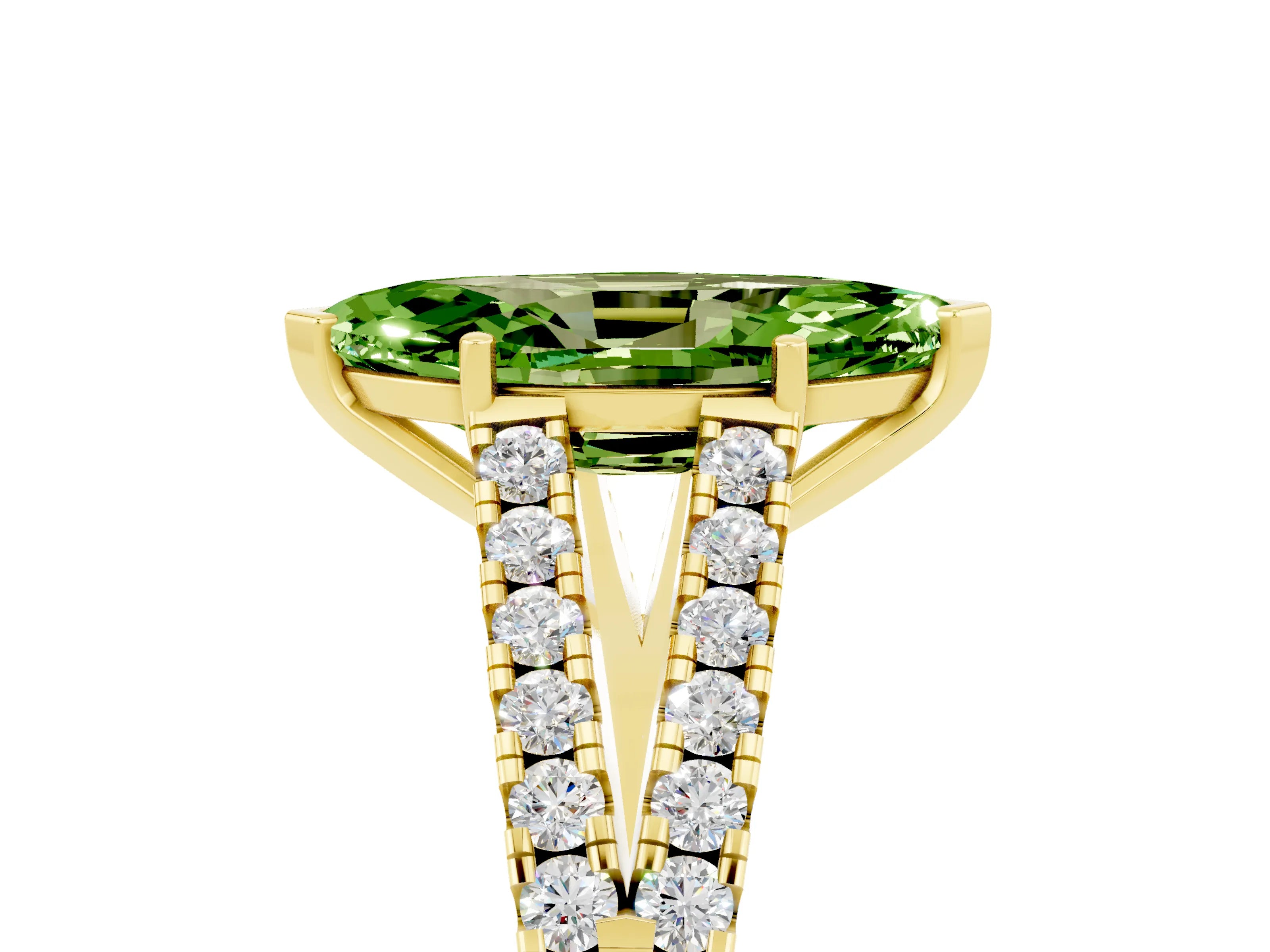 Yellow gold Marquise Cut Peridot Split Shank Pavé Engagement Ring with Four-Prong Setting_17