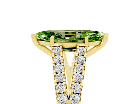 Yellow gold Marquise Cut Peridot Split Shank Pavé Engagement Ring with Four-Prong Setting_17