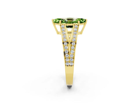 Yellow gold Marquise Cut Peridot Split Shank Ring with Pavé Band and Four-Prong Setting_2