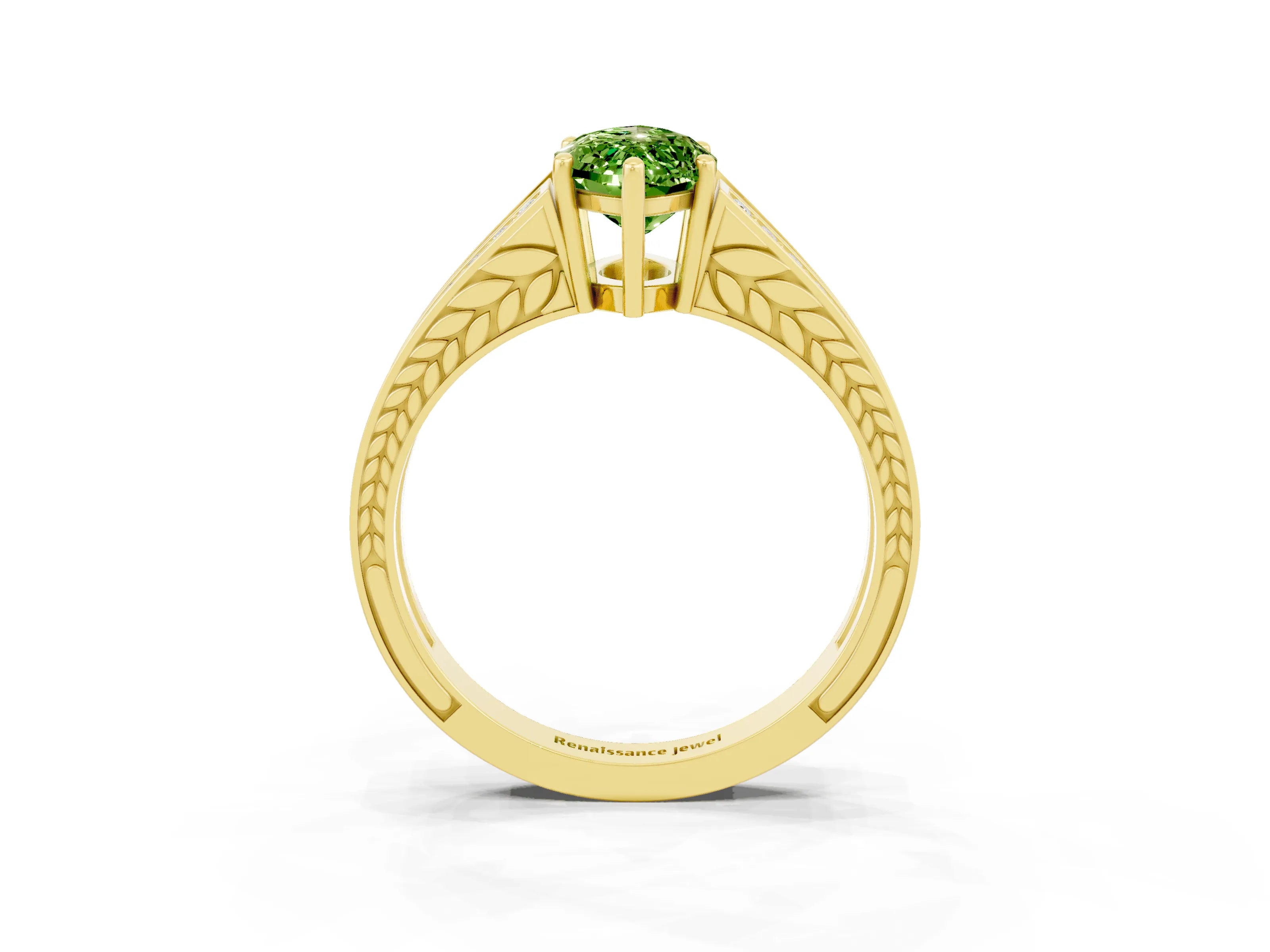 Yellow gold Marquise Cut Peridot Split Shank Ring with Pavé Band and Four-Prong Setting_3
