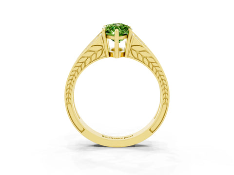 Yellow gold Marquise Cut Peridot Split Shank Ring with Pavé Band and Four-Prong Setting_3