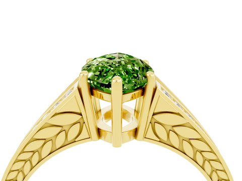 Yellow gold Marquise Cut Peridot Split Shank Ring with Pavé Band and Four-Prong Setting_4